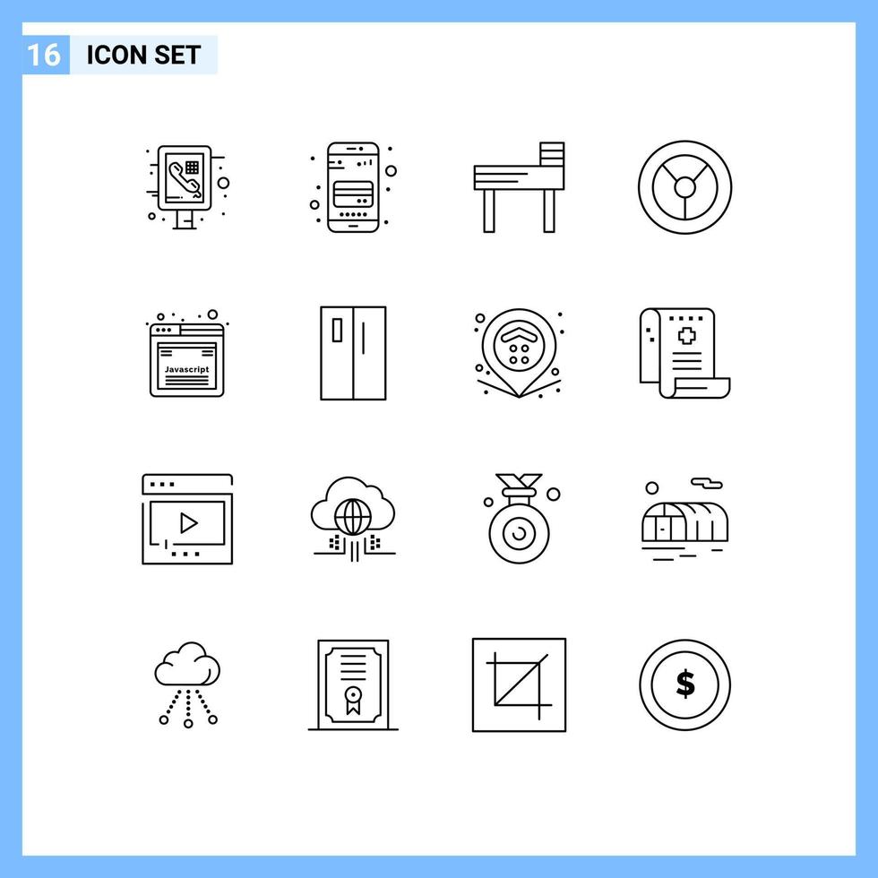 Set of 16 Modern UI Icons Symbols Signs for appliances javascript chair development mechanics Editable Vector Design Elements