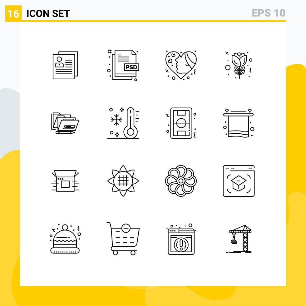 User Interface Pack of 16 Basic Outlines of red love document hearts emotion Editable Vector Design Elements