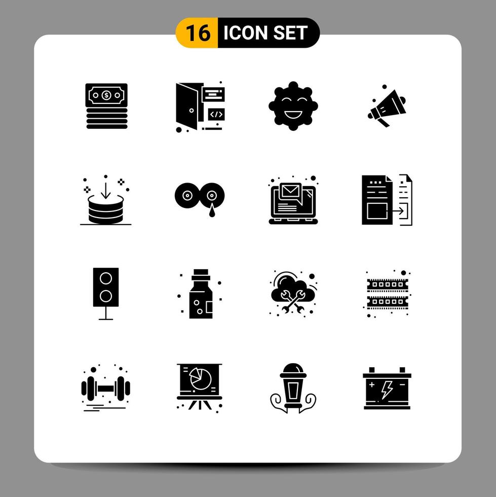 Modern Set of 16 Solid Glyphs Pictograph of interface download biscuits down shopping Editable Vector Design Elements