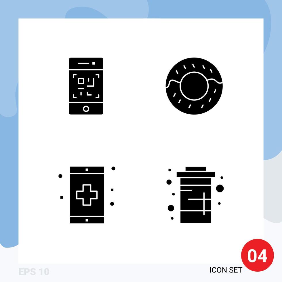 4 concepto de glifo sólido para sitios web móviles y aplicaciones tecnología de formulario de código de barras elementos de diseño vectorial editables de coque vector