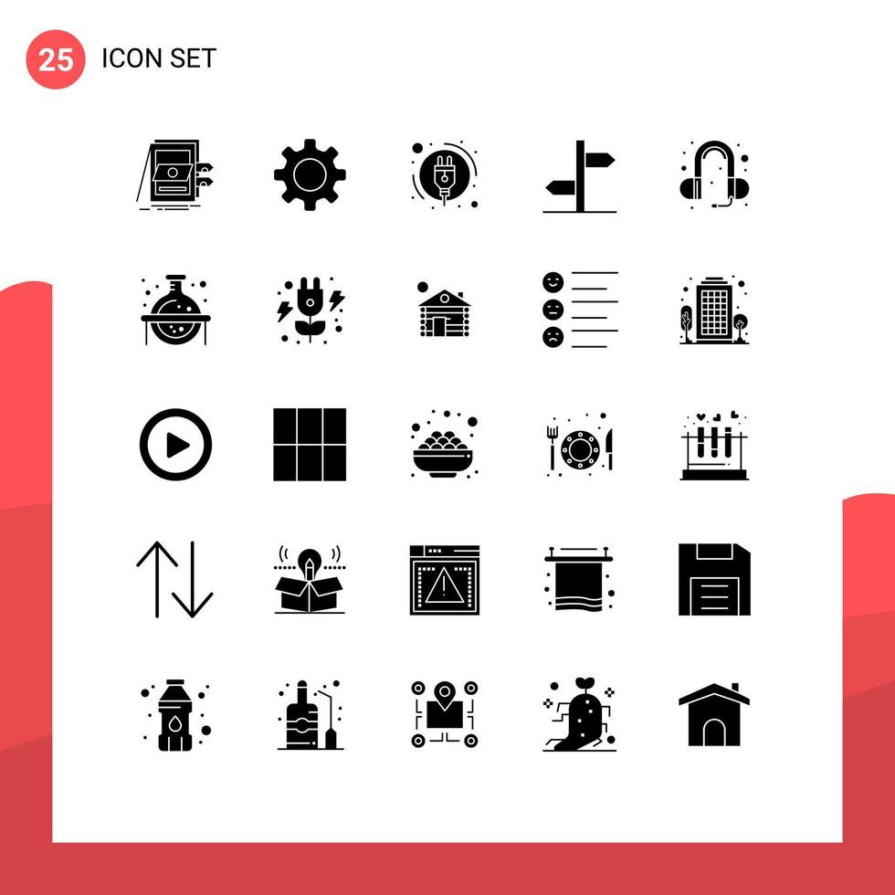 paquete de líneas vectoriales editables de 25 glifos sólidos simples de la dirección del tablero de configuración de la señal del teléfono principal elementos de diseño vectorial editables vector