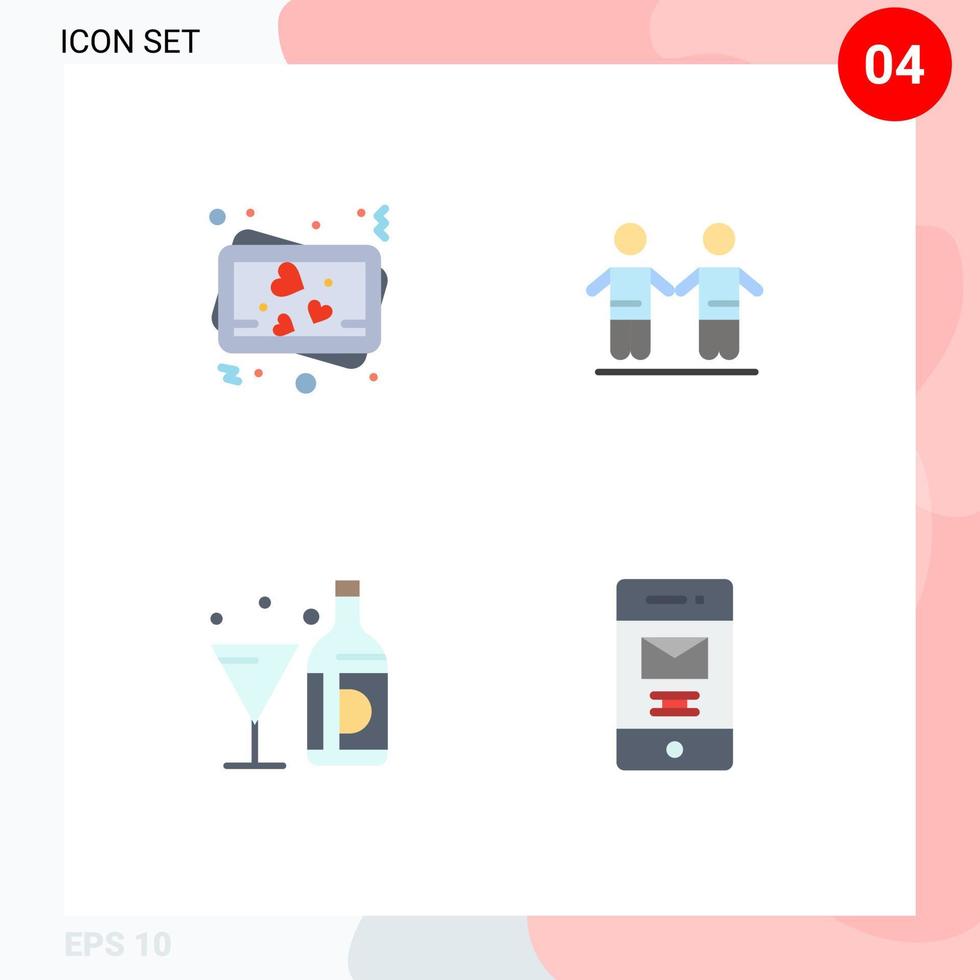 paquete de interfaz de usuario de 4 iconos planos básicos de elementos de diseño de vectores editables de vidrio del mejor grupo americano de amor