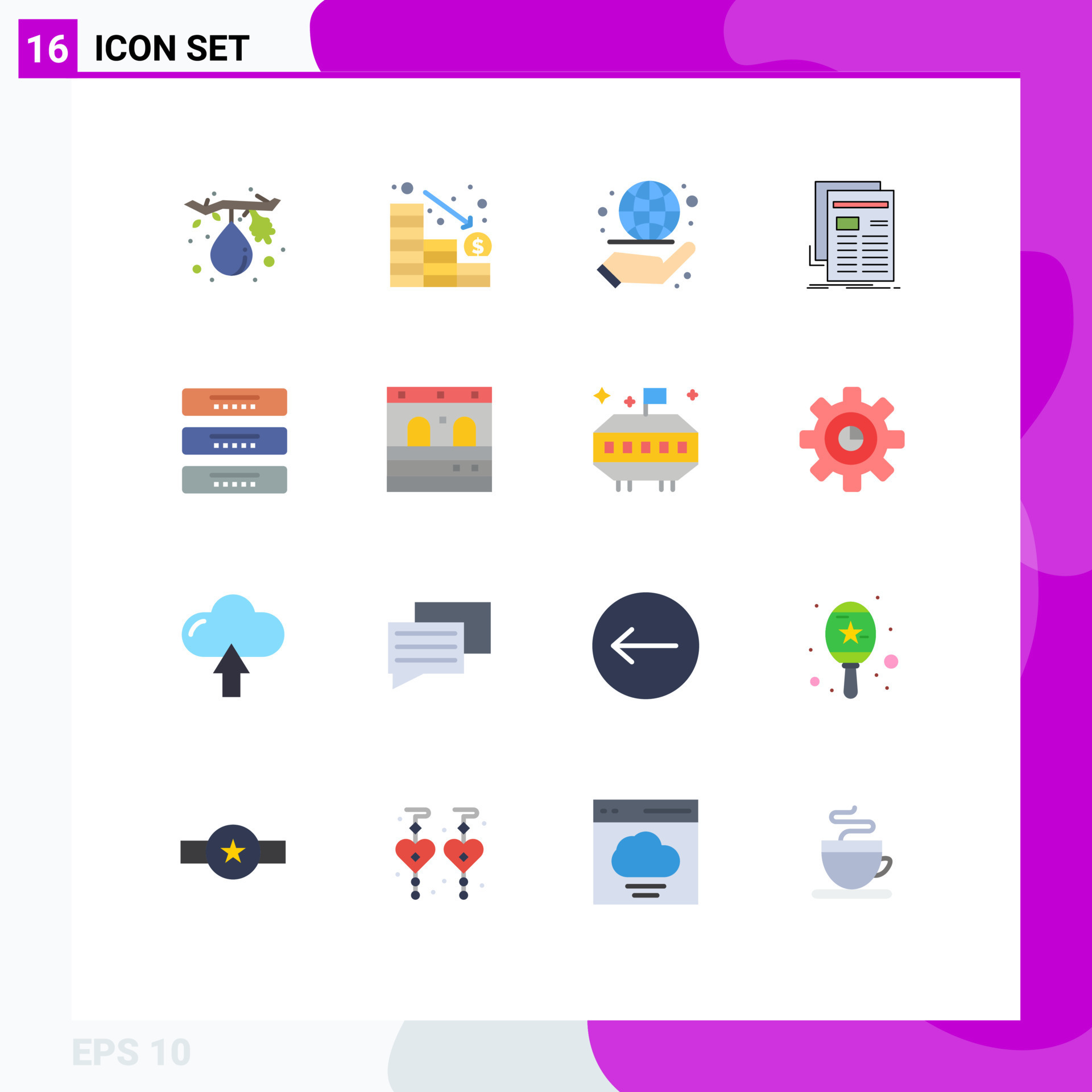Set of 16 Modern UI Icons Symbols Signs for cabinet newsletter business