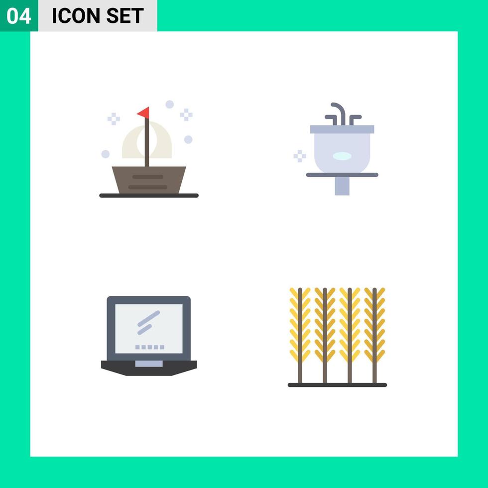 Flat Icon Pack of 4 Universal Symbols of boat wash ship bathroom monitor Editable Vector Design Elements
