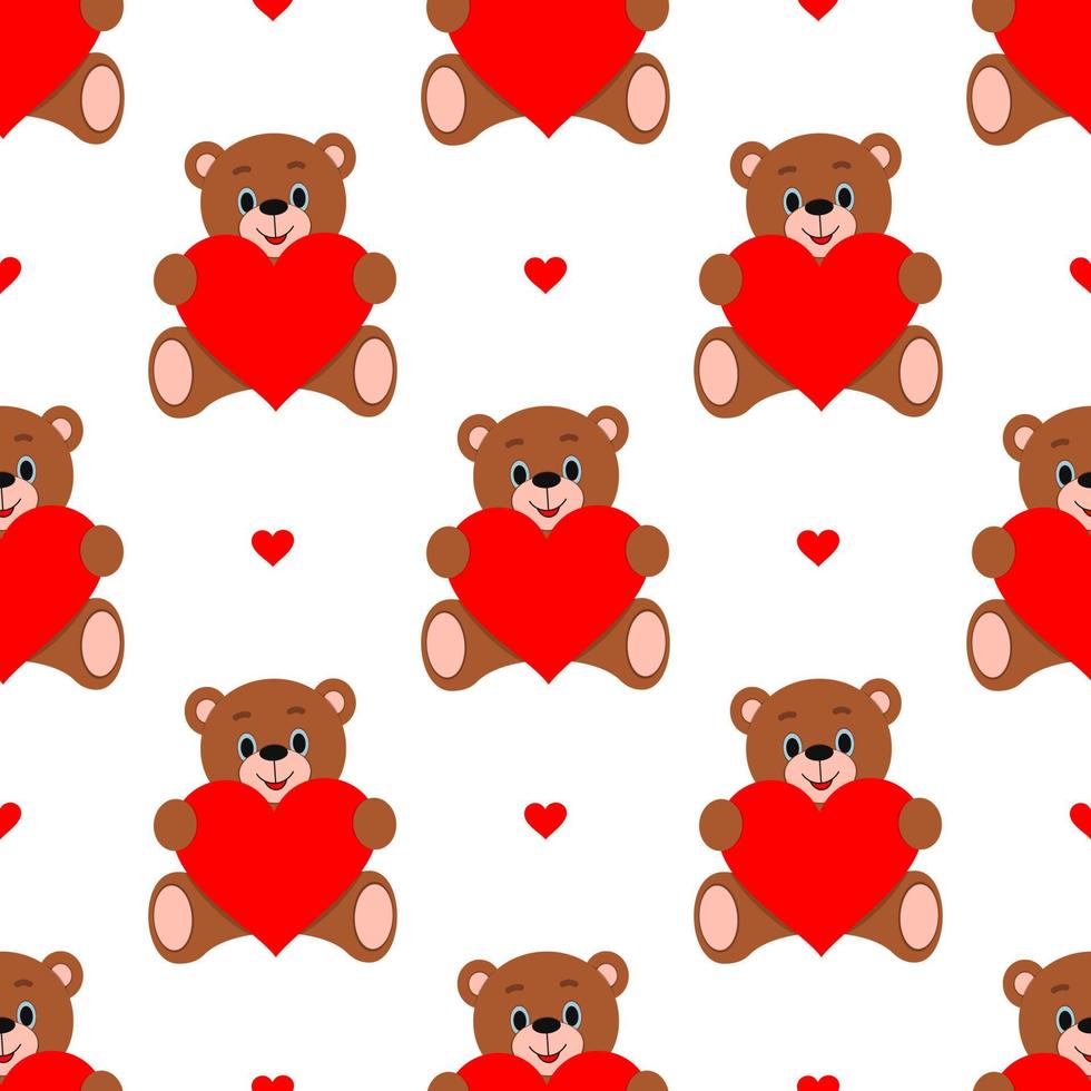 Vector seamless pattern. Teddy bear. A heart. Valentine's Day