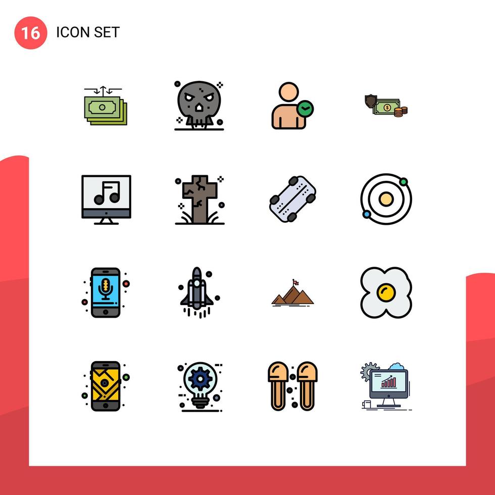 16 Thematic Vector Flat Color Filled Lines and Editable Symbols of gold coins skull business basic Editable Creative Vector Design Elements