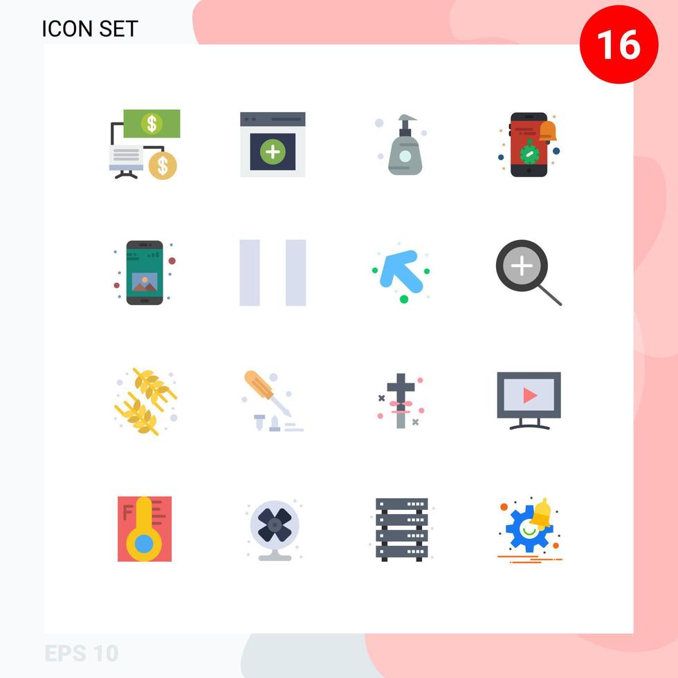 User Interface Pack of 16 Basic Flat Colors of application news shower bottle clock notification Editable Pack of Creative Vector Design Elements