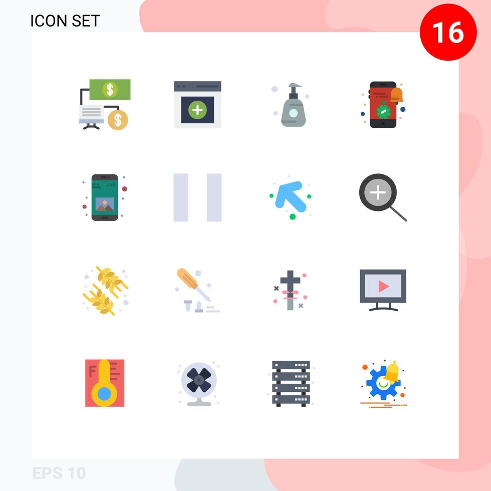 paquete de interfaz de usuario de 16 colores planos básicos de notificación de reloj de botella de ducha de noticias de aplicación paquete editable de elementos creativos de diseño de vectores