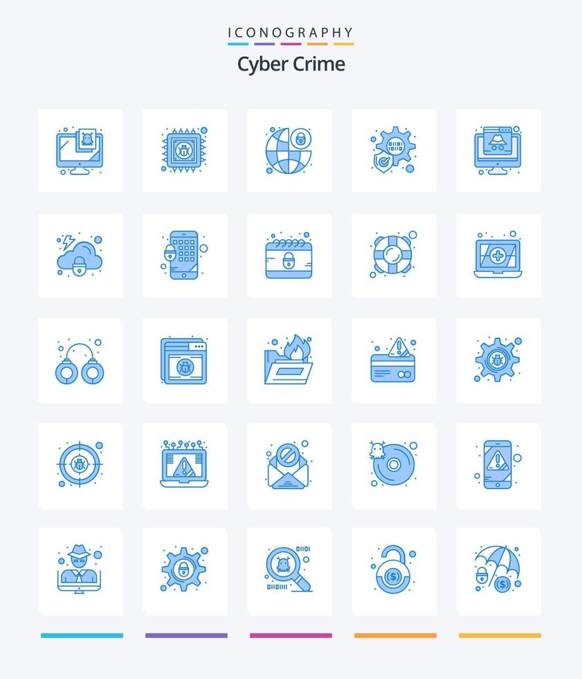 paquete de iconos azules de 25 delitos cibernéticos creativos como cibernético. computadora. protección mundial. . vector