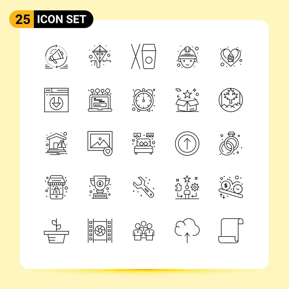 Set of 25 Modern UI Icons Symbols Signs for heart easter spring worker labour Editable Vector Design Elements