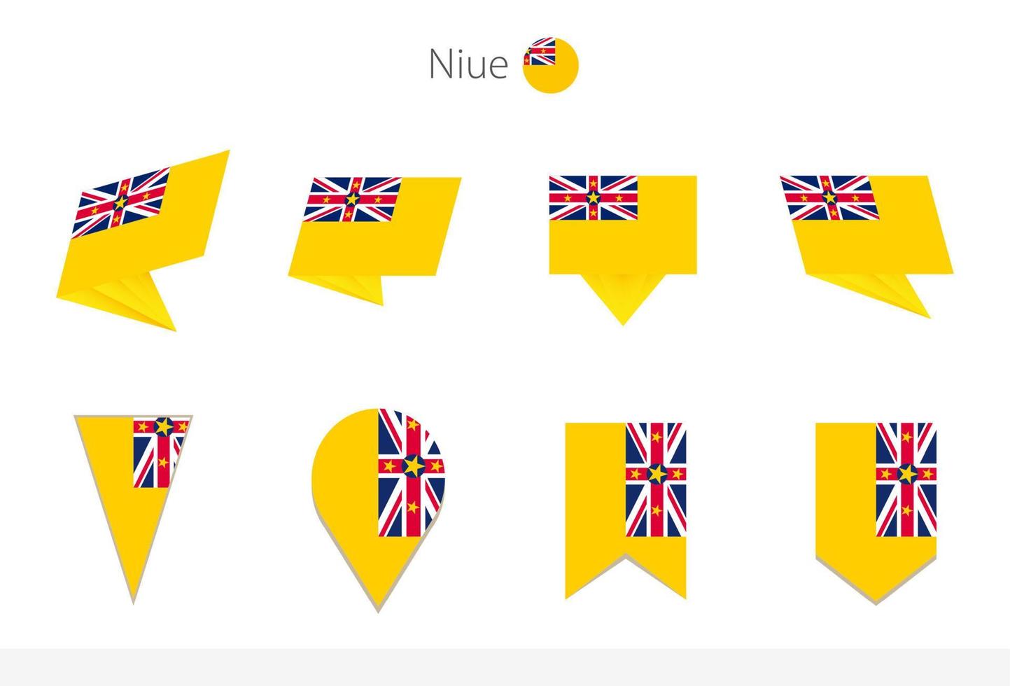 Niue national flag collection, eight versions of Niue vector flags.