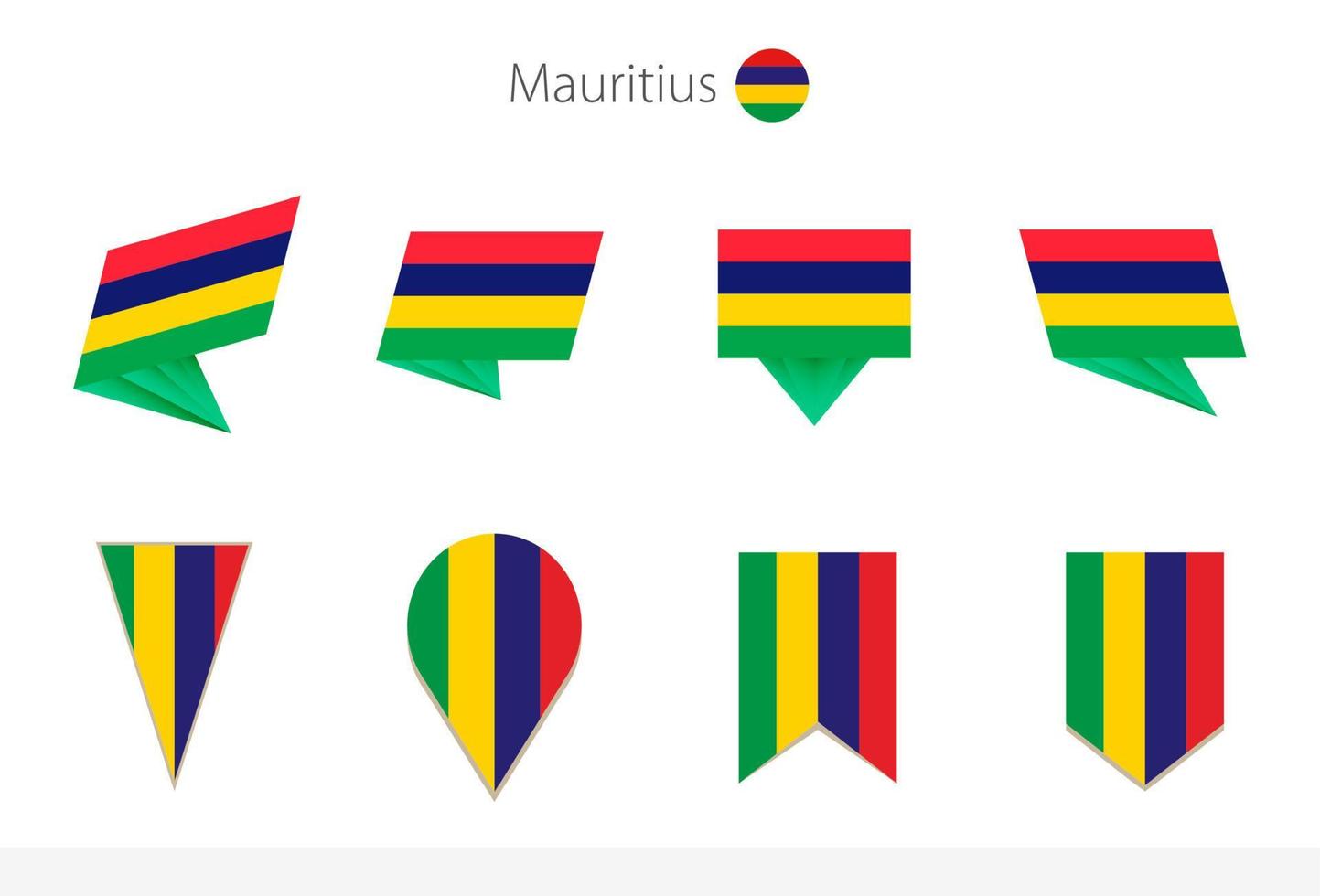 colección de banderas nacionales de mauricio, ocho versiones de banderas vectoriales de mauricio. vector