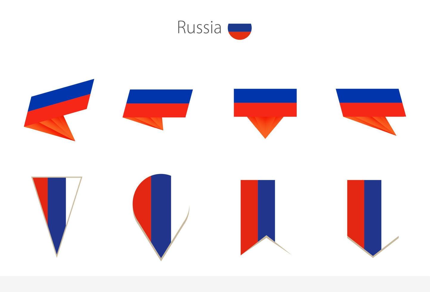 Russia national flag collection, eight versions of Russia vector flags.