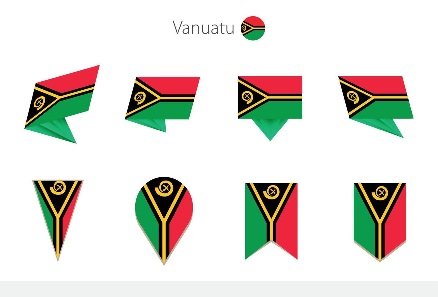 Vanuatu national flag collection, eight versions of Vanuatu vector flags.