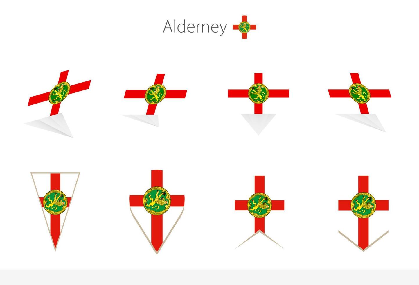 Alderney national flag collection, eight versions of Alderney vector flags.