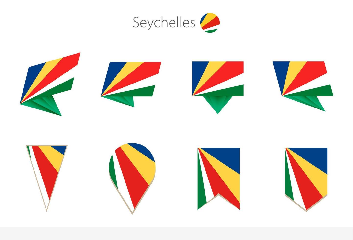 colección de banderas nacionales de seychelles, ocho versiones de banderas vectoriales de seychelles. vector