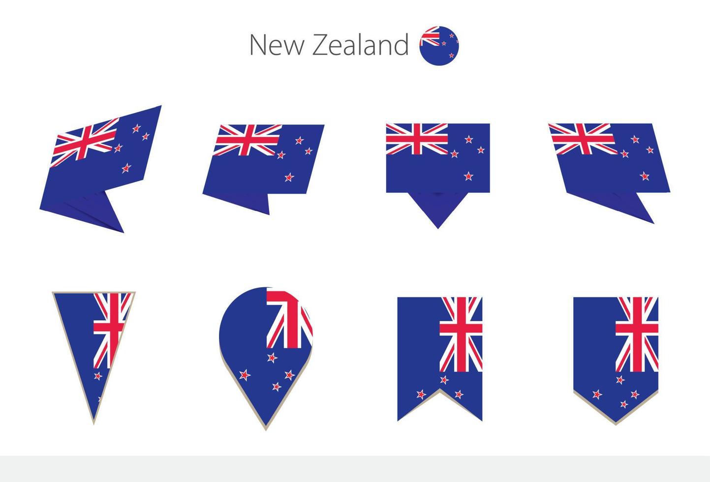 New Zealand national flag collection, eight versions of New Zealand vector flags.