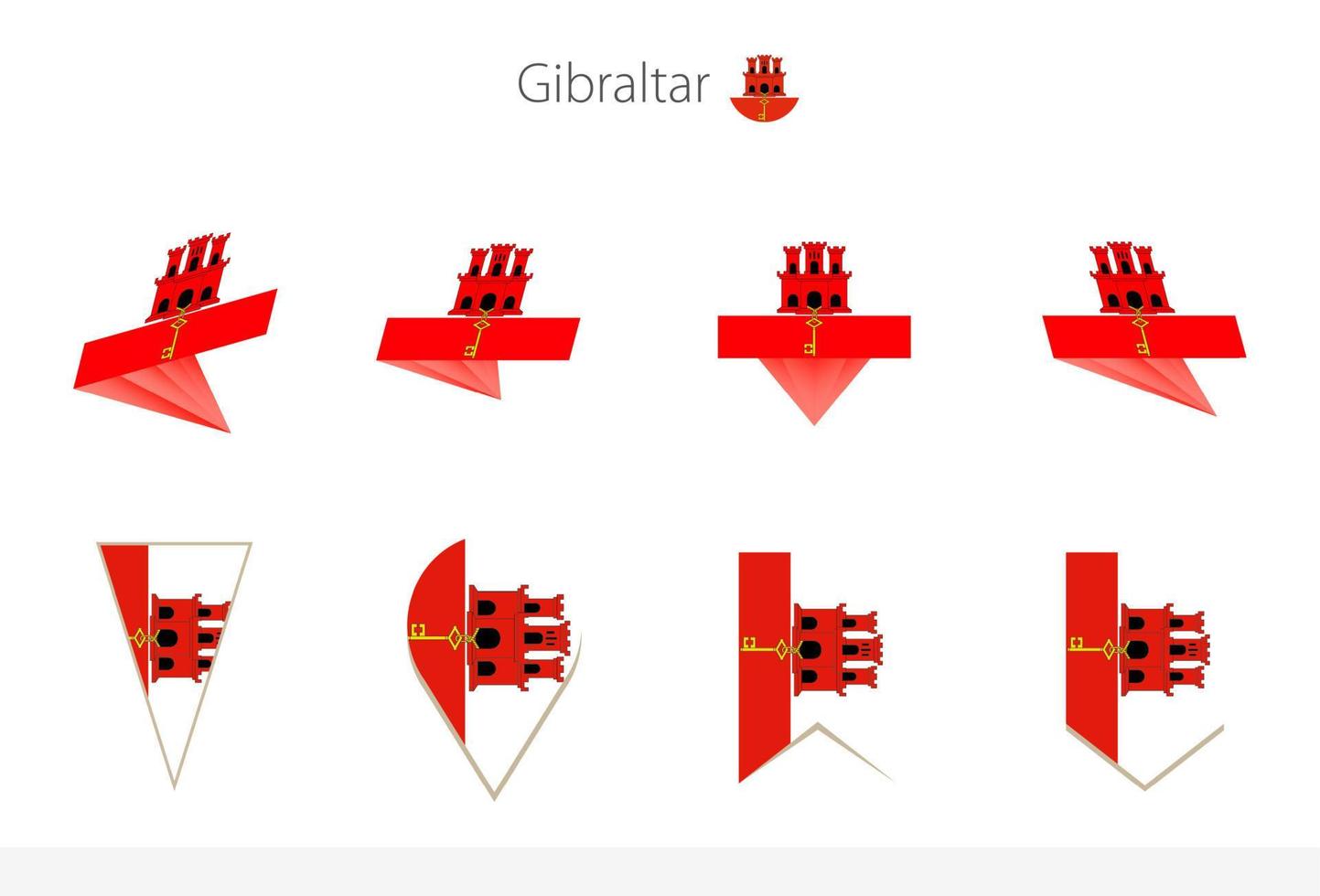 colección de la bandera nacional de gibraltar, ocho versiones de banderas vectoriales de gibraltar. vector