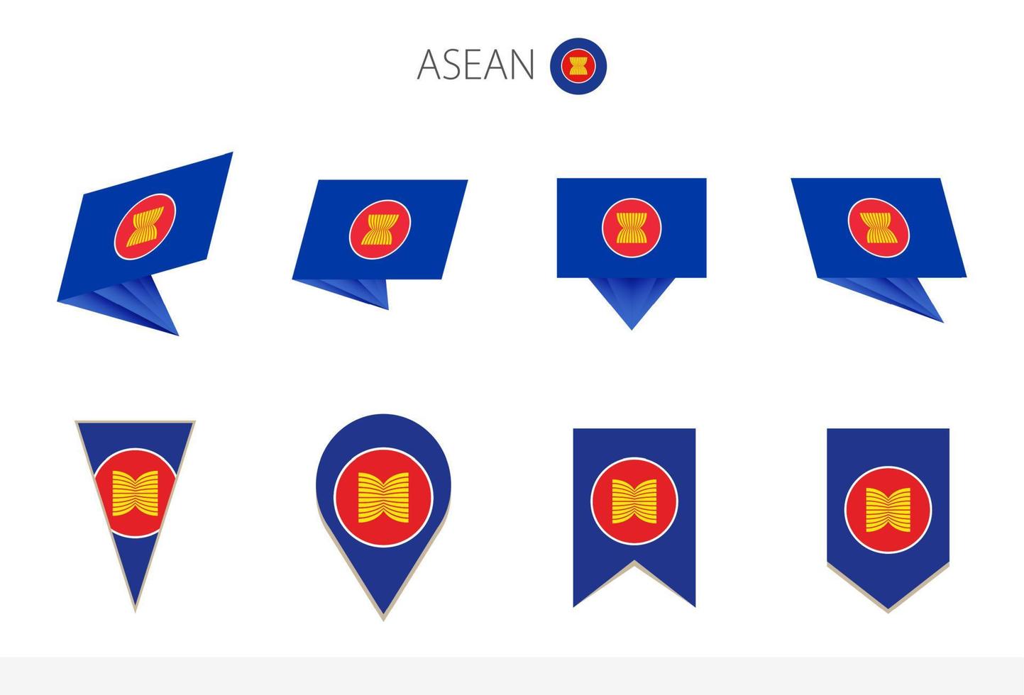 ASEAN national flag collection, eight versions of ASEAN vector flags.