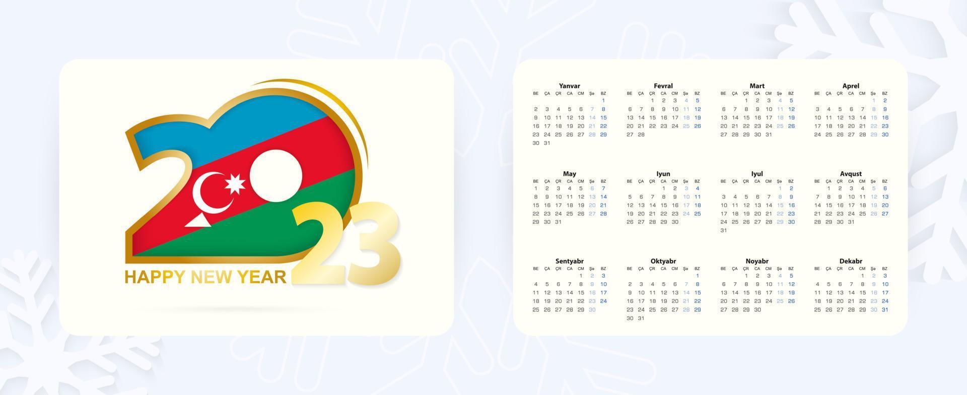 Horizontal Pocket Calendar 2023 in Azerbaijani language. New Year 2023 icon with flag of Azerbaijan. vector