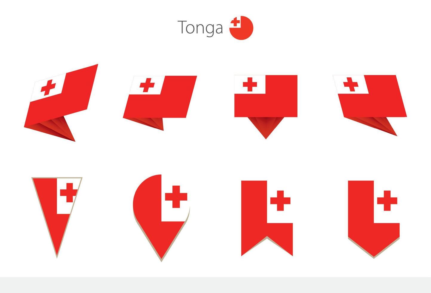 Tonga national flag collection, eight versions of Tonga vector flags.