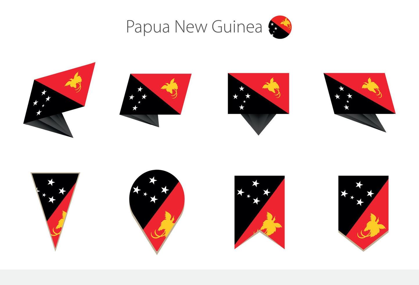 Papua New Guinea national flag collection, eight versions of Papua New Guinea vector flags.