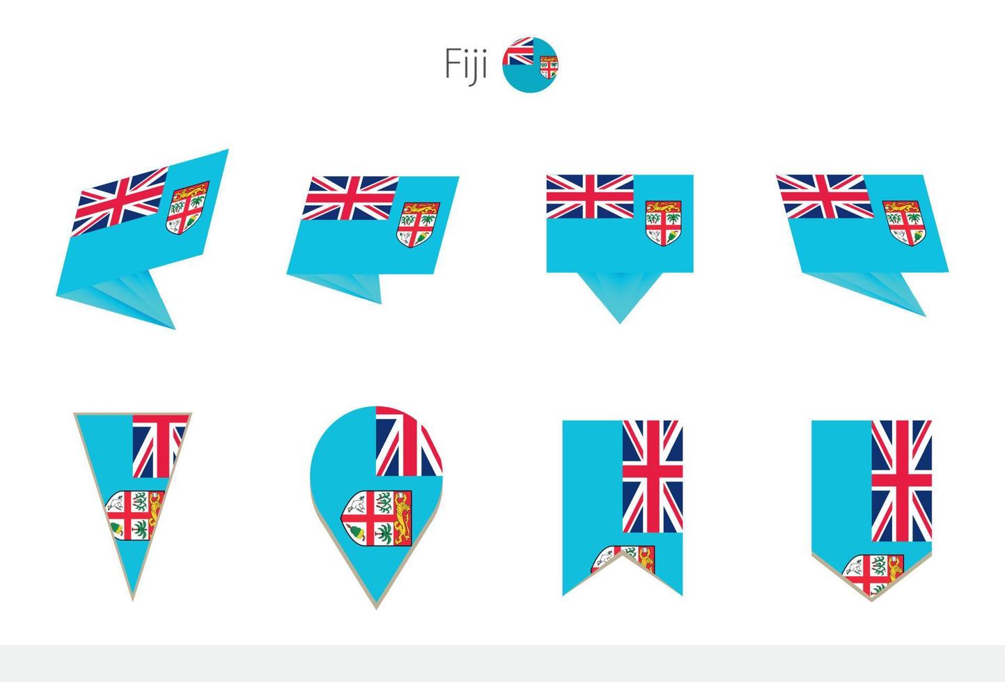 Fiji national flag collection, eight versions of Fiji vector flags.