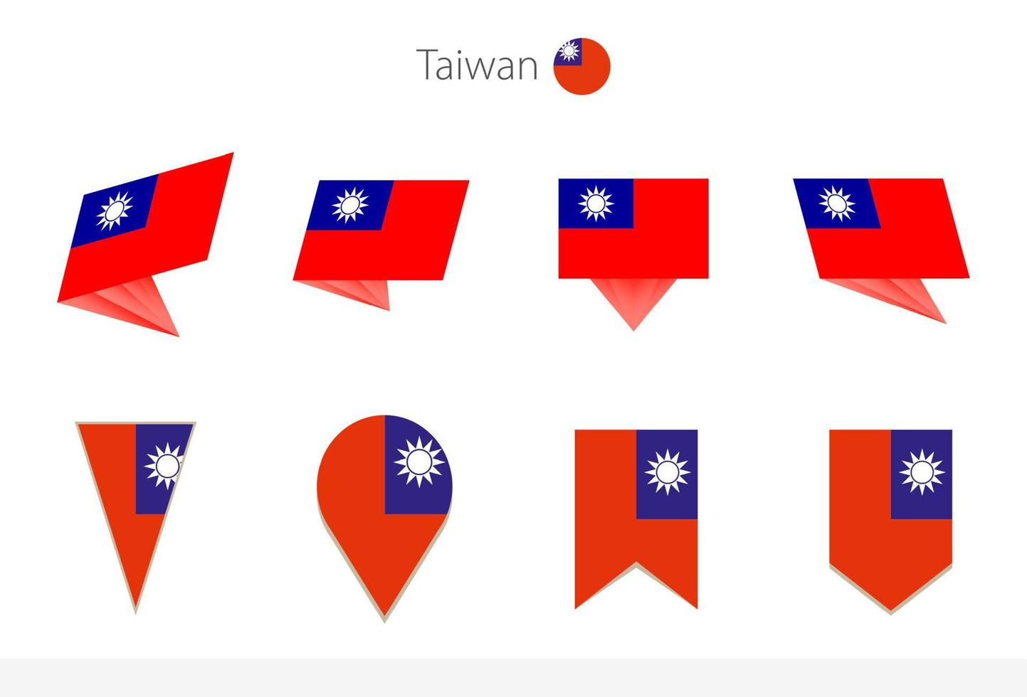 Taiwan national flag collection, eight versions of Taiwan vector flags.