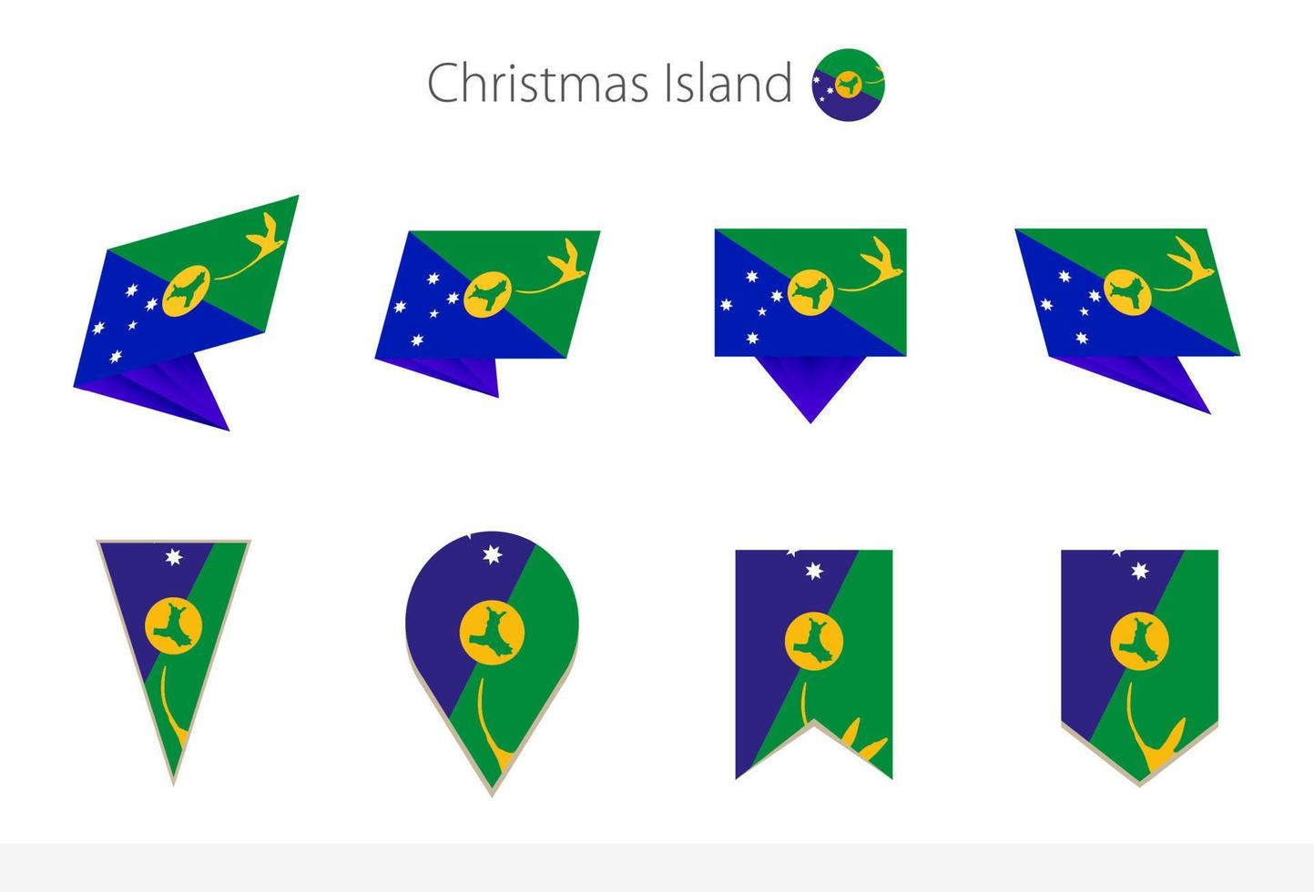 Christmas Island national flag collection, eight versions of Christmas Island vector flags.