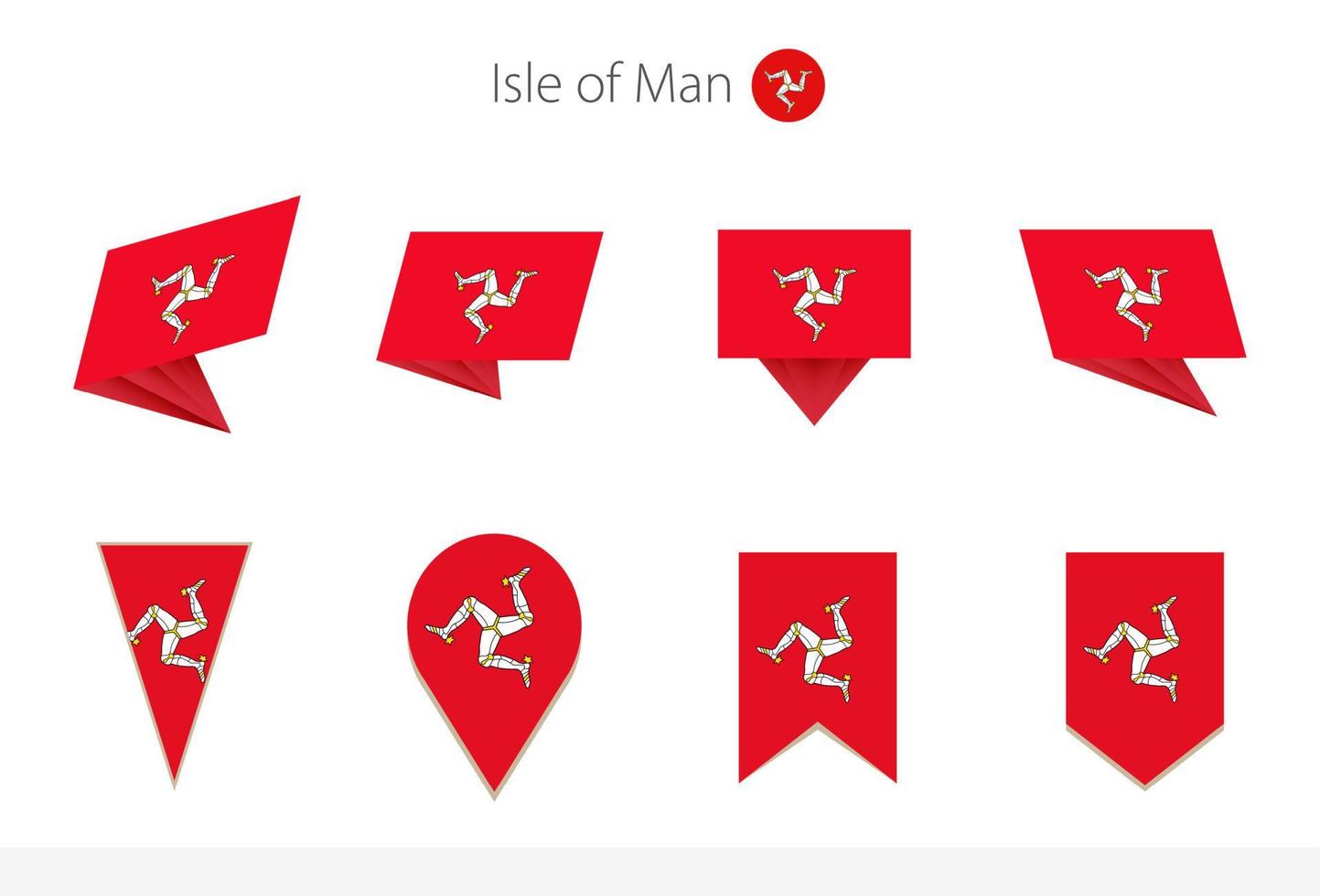 Isle of Man national flag collection, eight versions of Isle of Man vector flags.