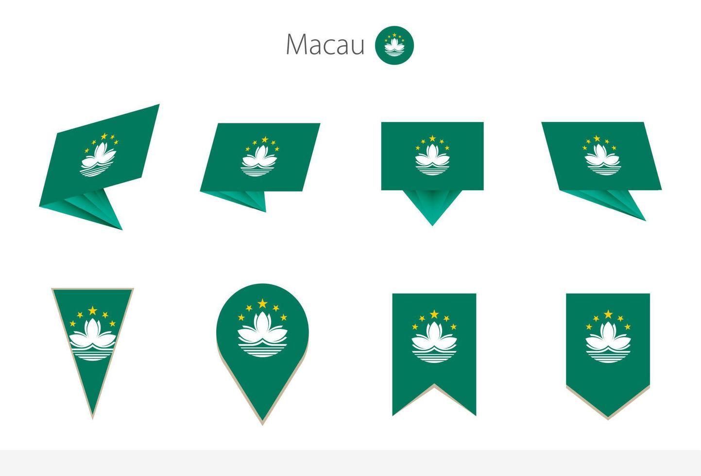Macau national flag collection, eight versions of Macau vector flags.
