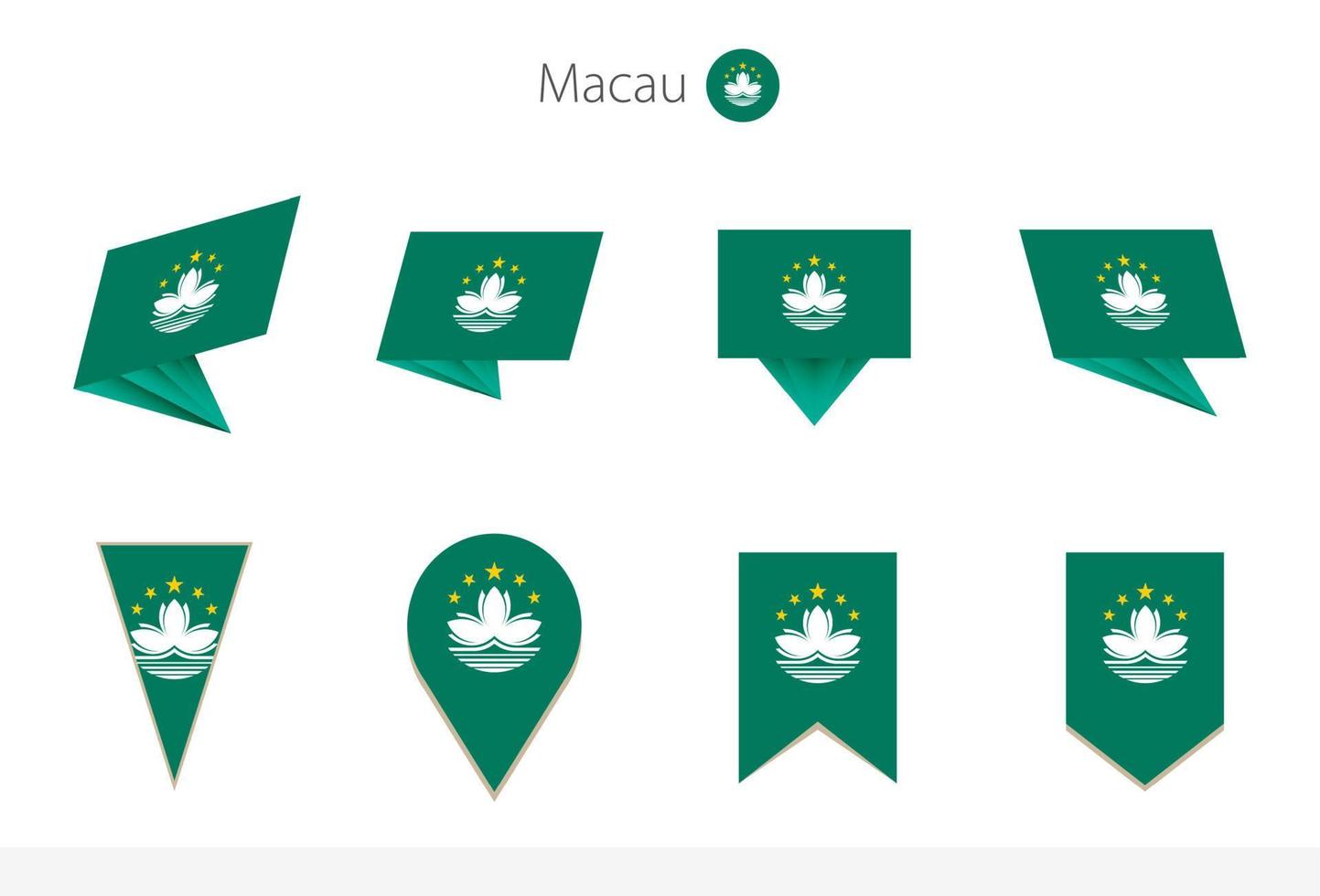 colección de banderas nacionales de Macao, ocho versiones de banderas vectoriales de Macao. vector