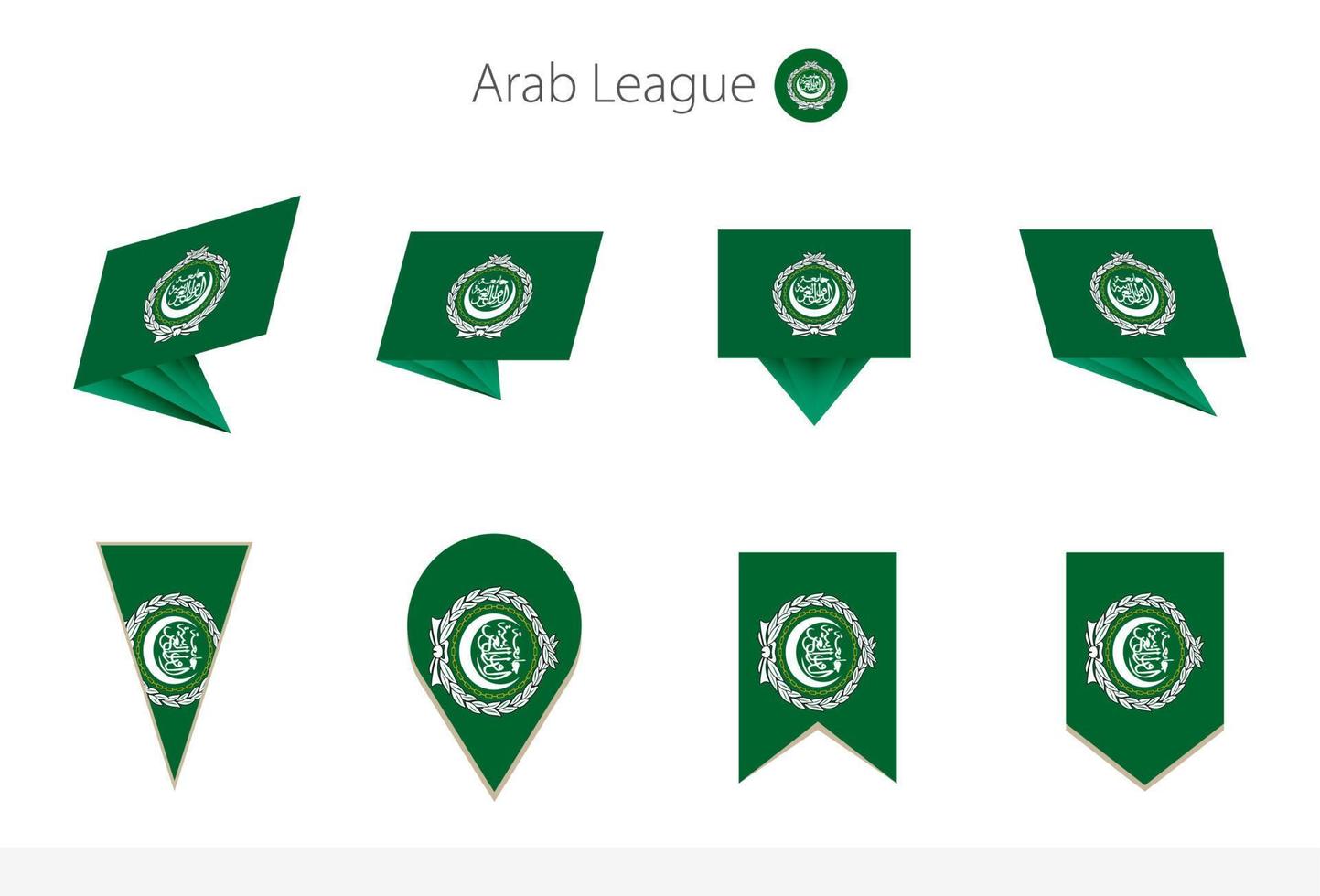 Arab League national flag collection, eight versions of Arab League vector flags.