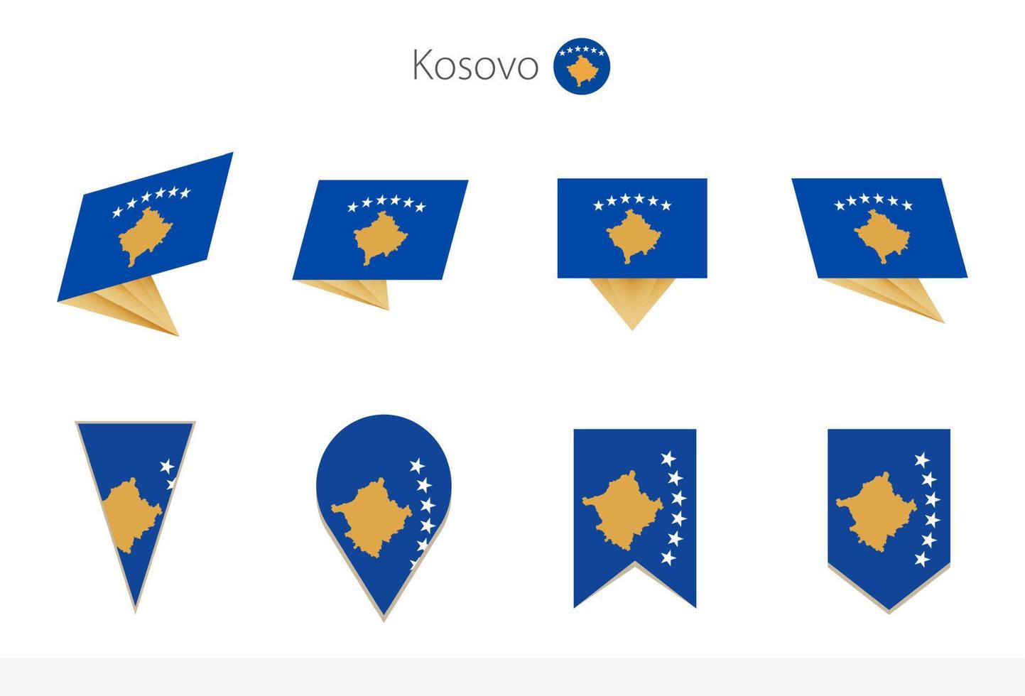 colección de banderas nacionales de kosovo, ocho versiones de banderas vectoriales de kosovo. vector