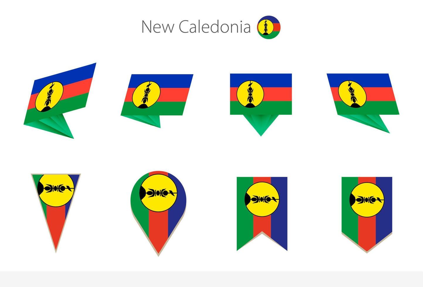 New Caledonia national flag collection, eight versions of New Caledonia vector flags.