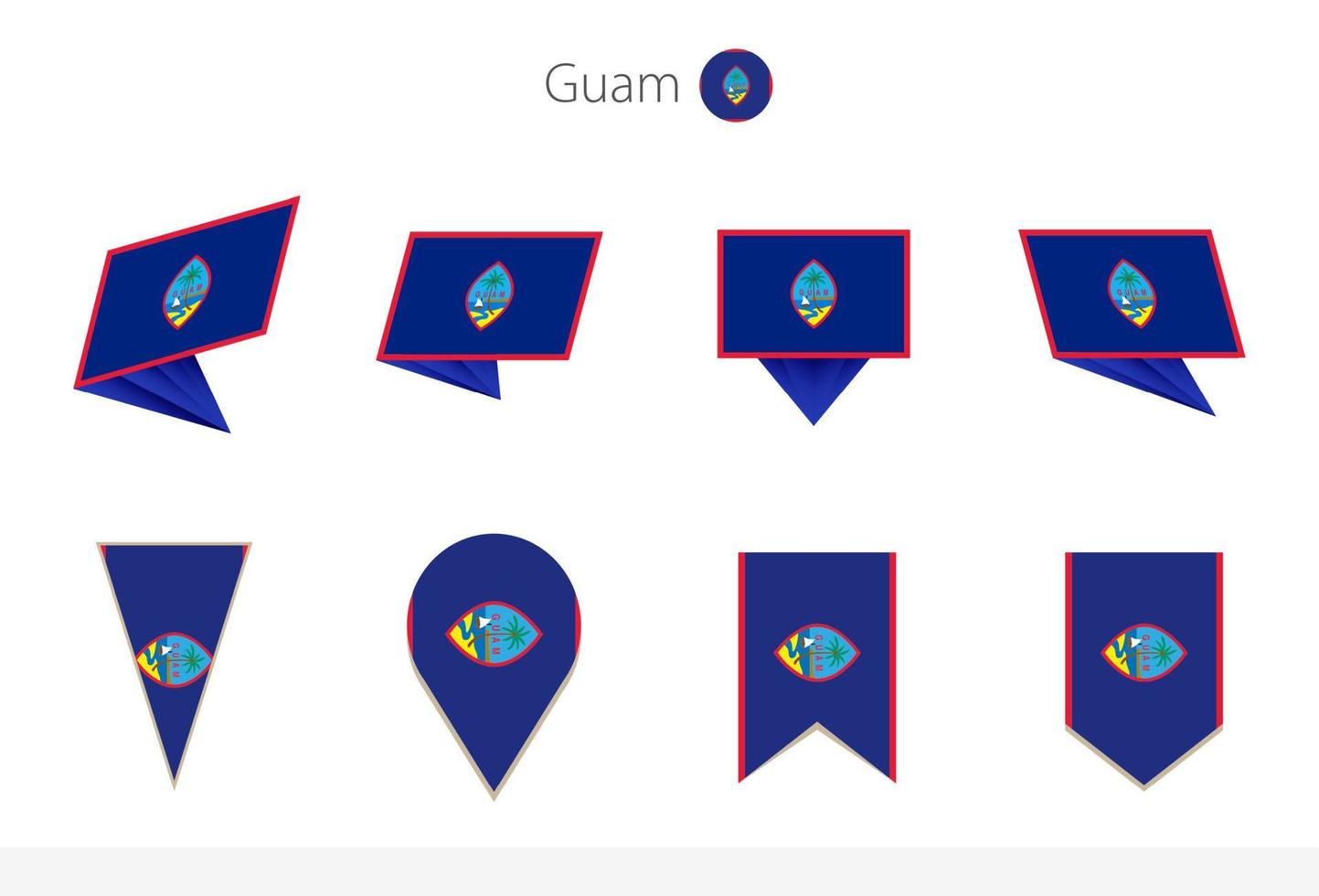 colección de banderas nacionales de guam, ocho versiones de banderas vectoriales de guam. vector