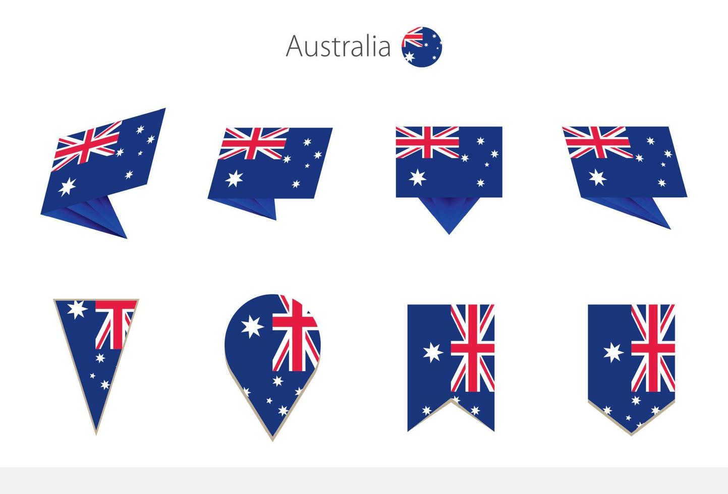 Australia national flag collection, eight versions of Australia vector flags.