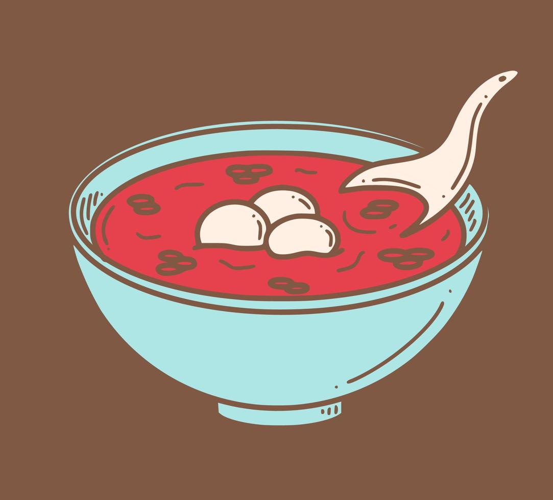hong dou tang, sopa dulce china de alubias rojas. ilustración de vector de postre de año nuevo chino