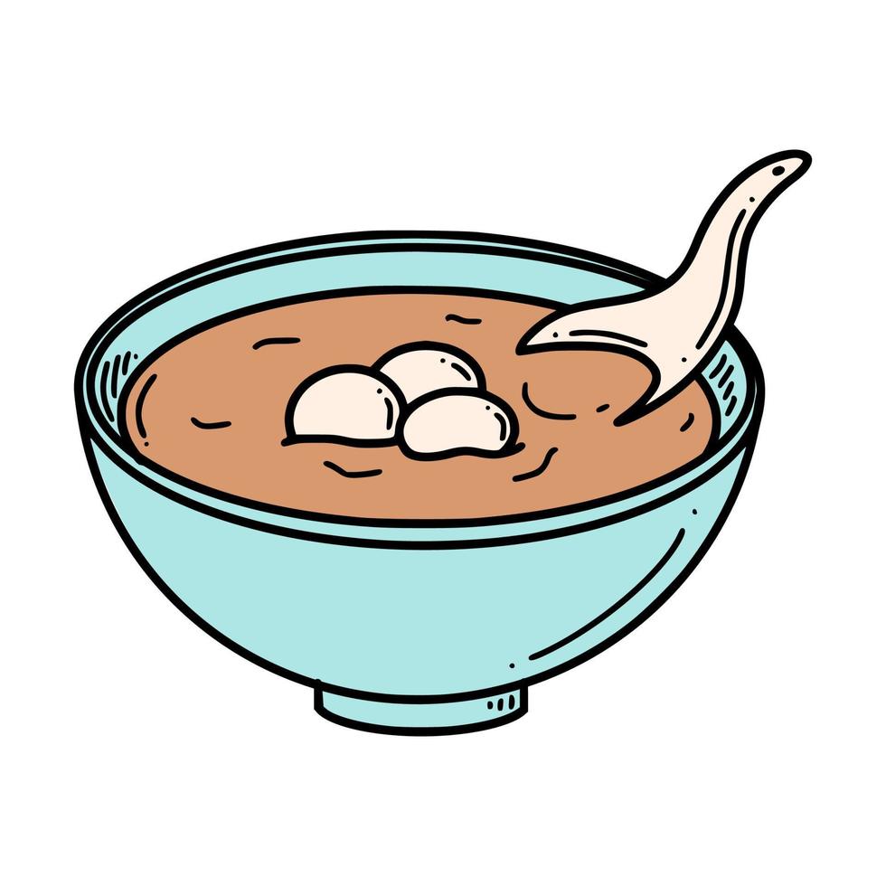 Sopa de bolas de masa hervida dulce tang yuan ilustración vectorial. postre de año nuevo chino tangyuan vector