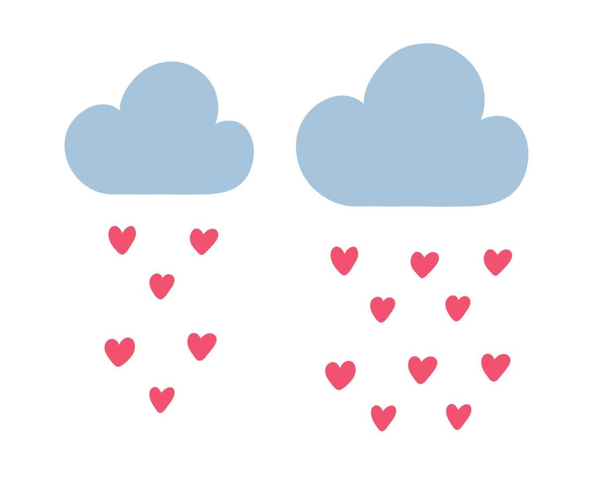 Hand drawn cloud raining with hearts doodle vector