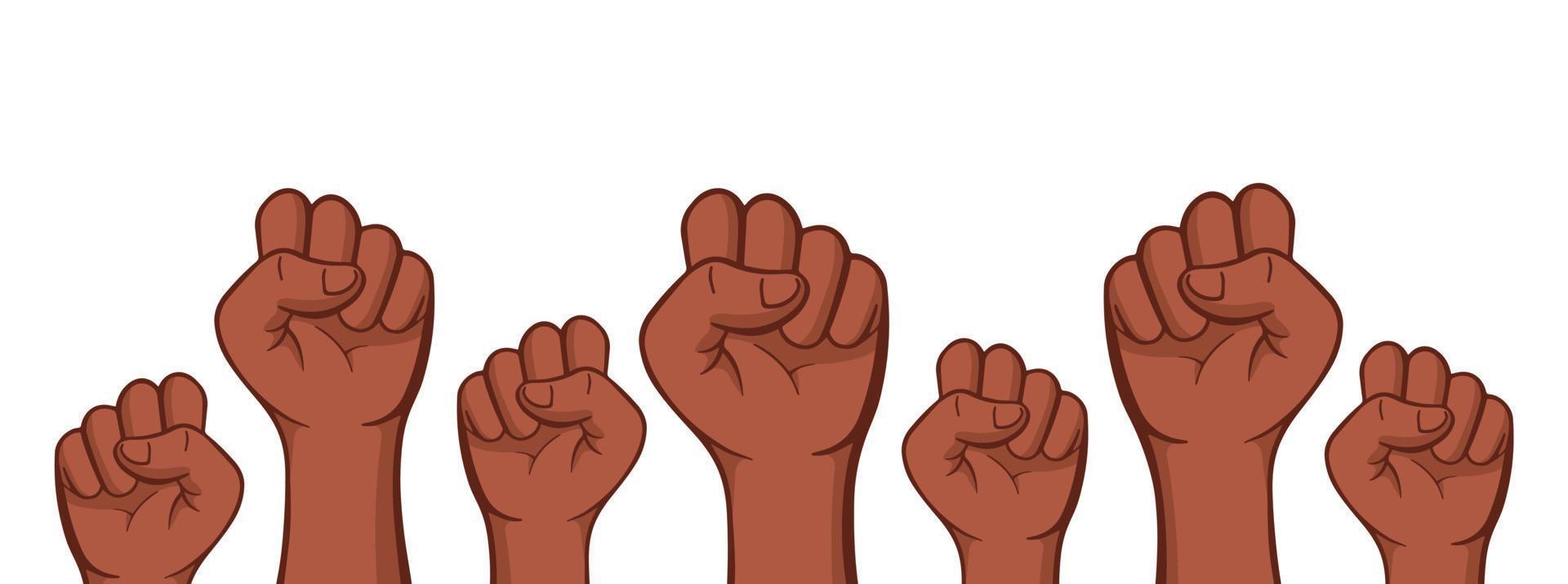 Demonstration, revolution, protest raised arm fist with copy space. Arm silhouette struggle for rights vector