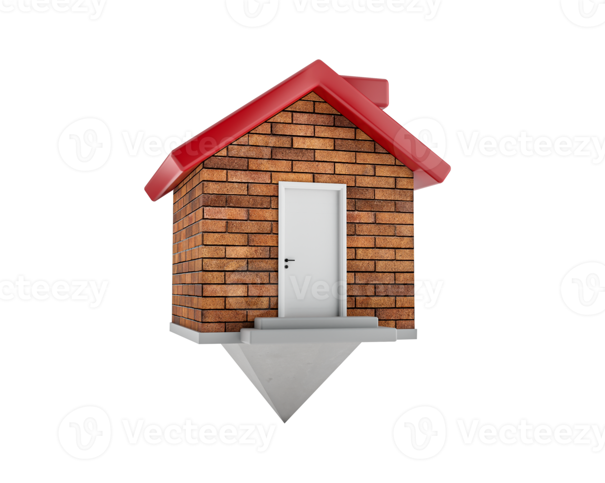 House map Pointer Bricks Wall red roof chimney White Doors Grey Steps 3d illustration png