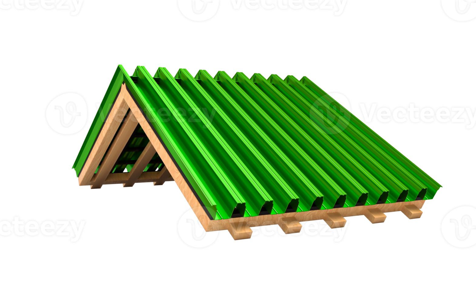 Corrugated Green metal sheet Wooden construction frame 3d illustration png