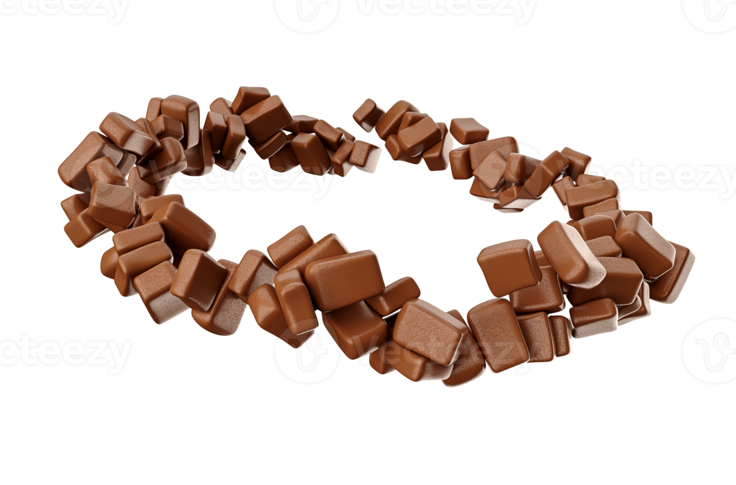 Chocolate Chunks rotating in the air 3d illustration png