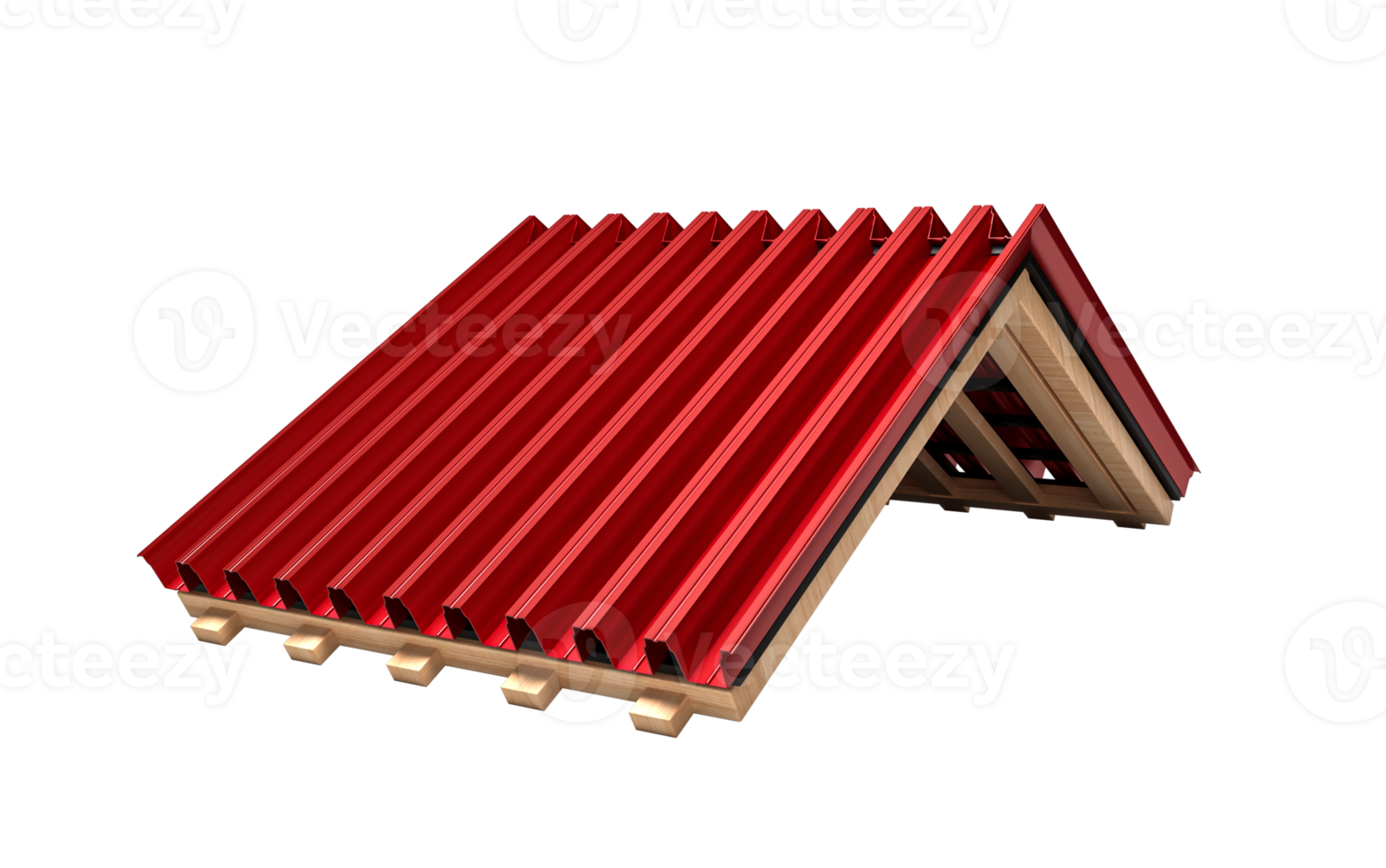 Corrugated Red metal sheet Wooden construction frame 3d illustration png