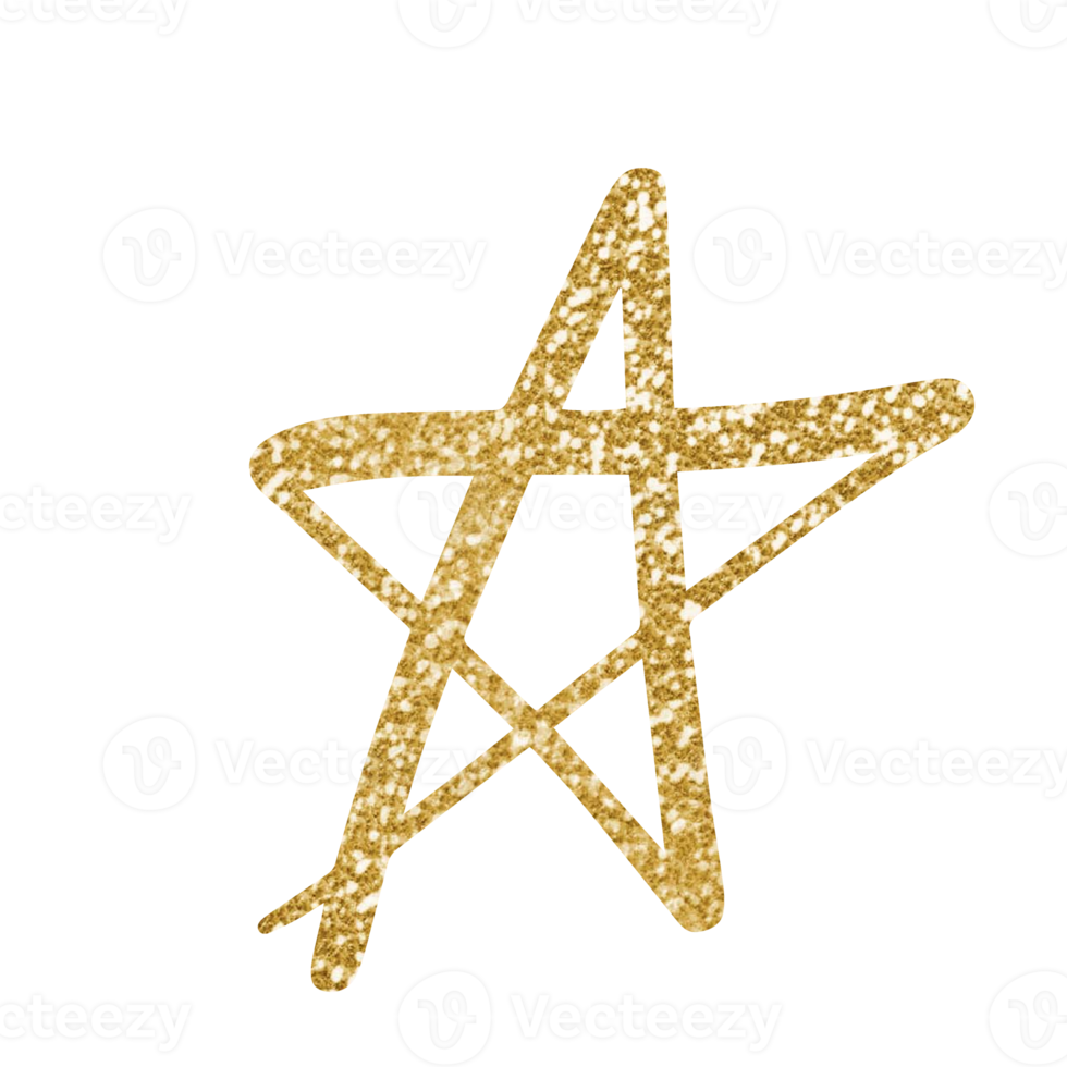 gold glitter hand drawn star design png