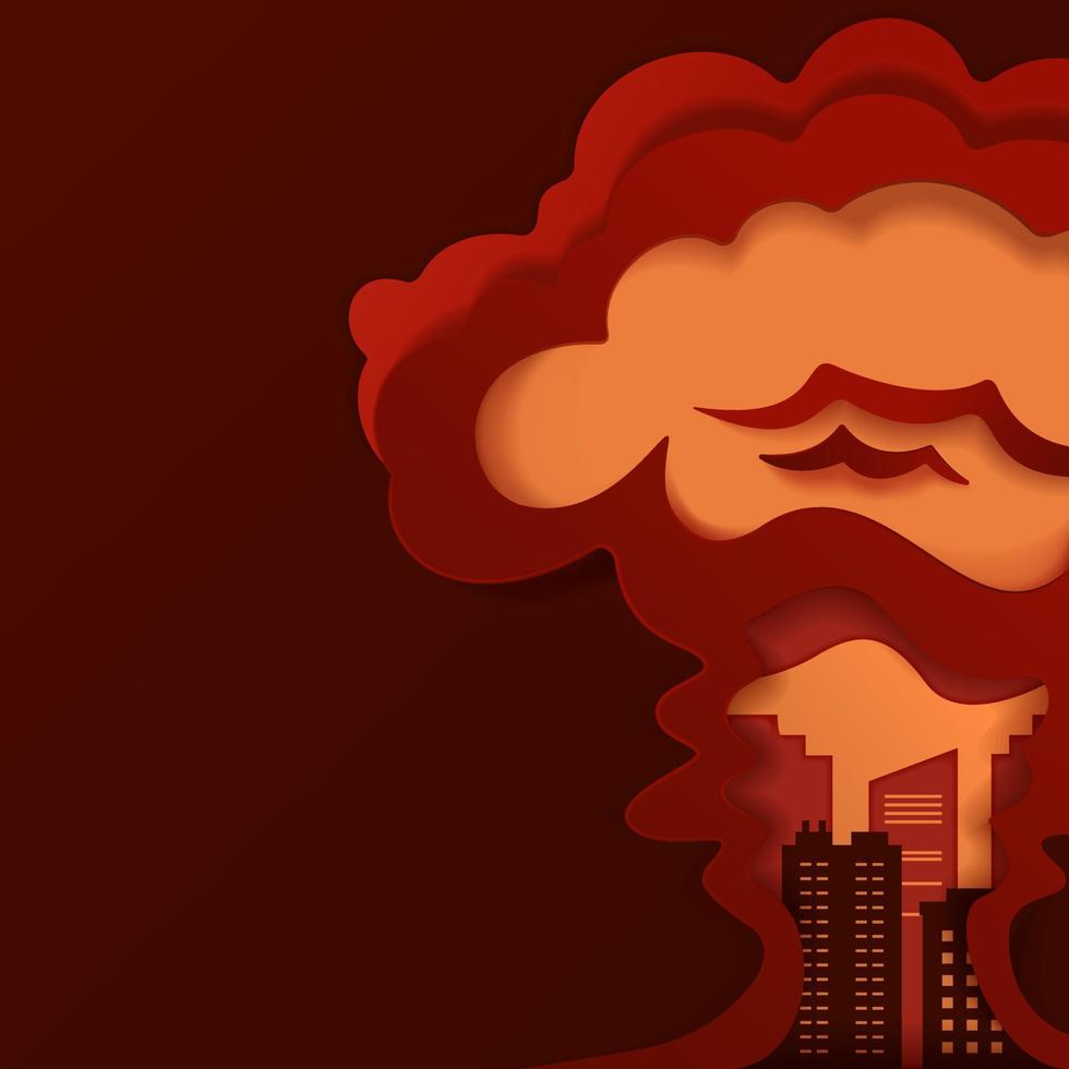 War and bomb explosion in paper cut style vector