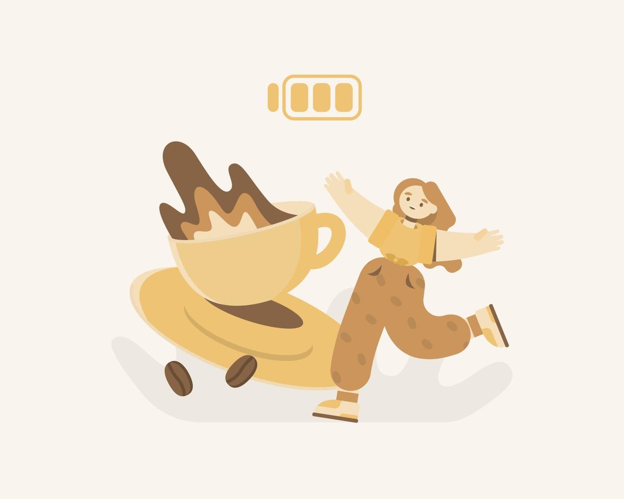 Composition with happy girl and big cup of coffee vector