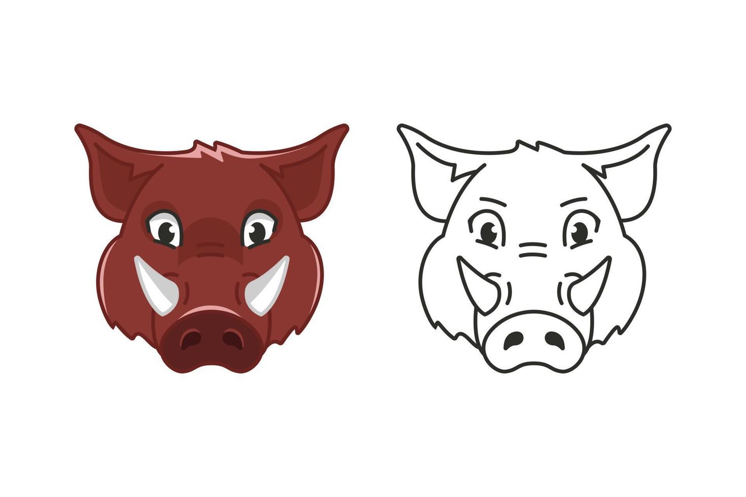 Cartoon boar head in color and line. vector