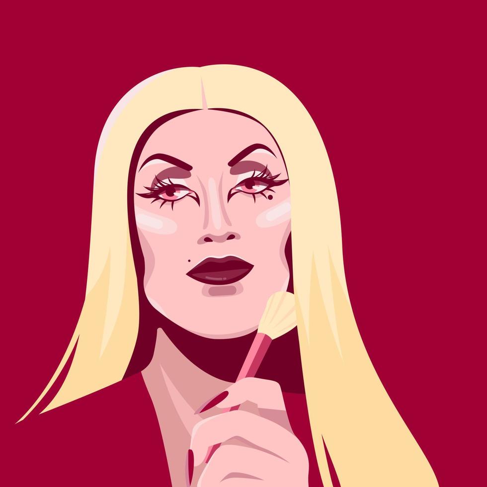 Drag Queen apply makeup. vector